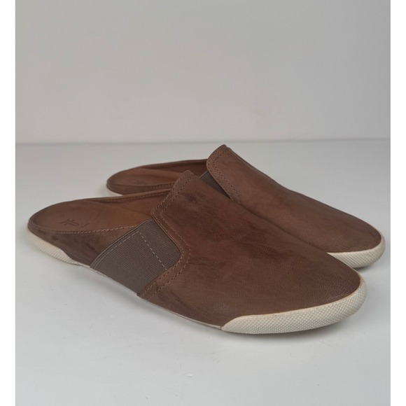 Frye Shoes - Frye Melanie Gore Mules Brown Leather Slip On Flat Casual Shoes Women's Size 9M